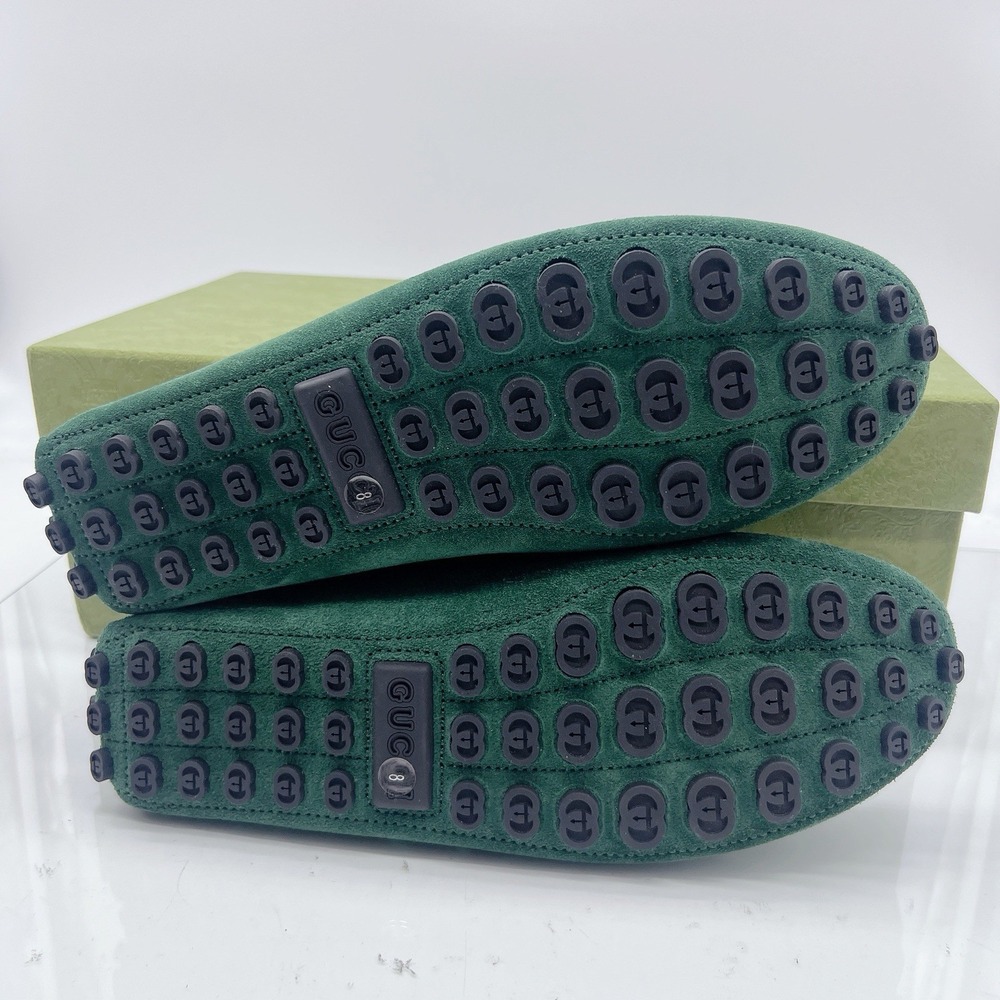 Gucci Men's Driver Loafers Moccasin GG Horsebit Vintage Green Suede UK 8 US 8.5 - Picture 11 of 15